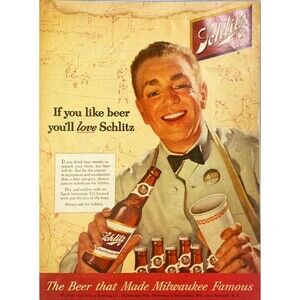 Schlitz Beer "If you like beer you'll love Schlitz" Vintage Print Ad 1954